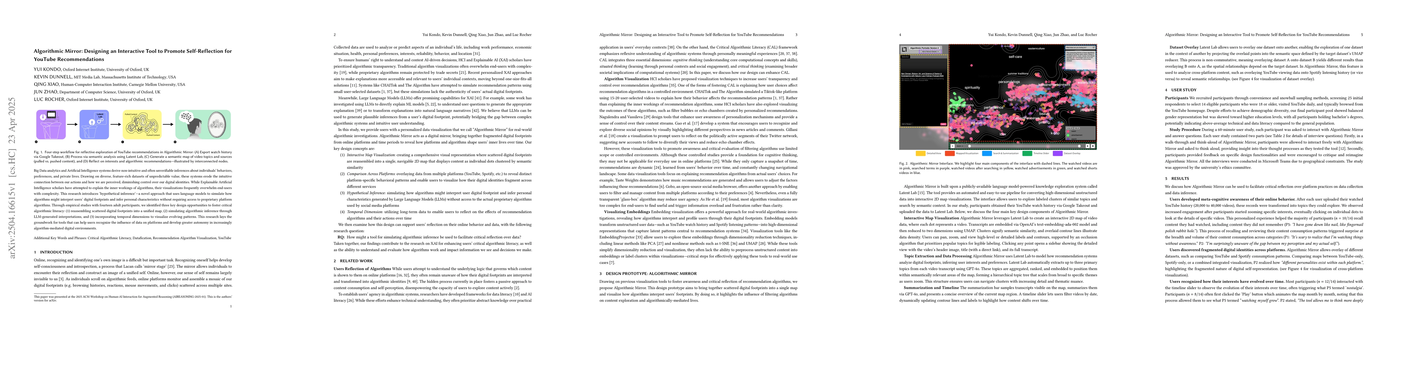 Thumbnail for Algorithmic Mirror: Designing an Interactive Tool to Promote
  Self-Reflection for YouTube Recommendations