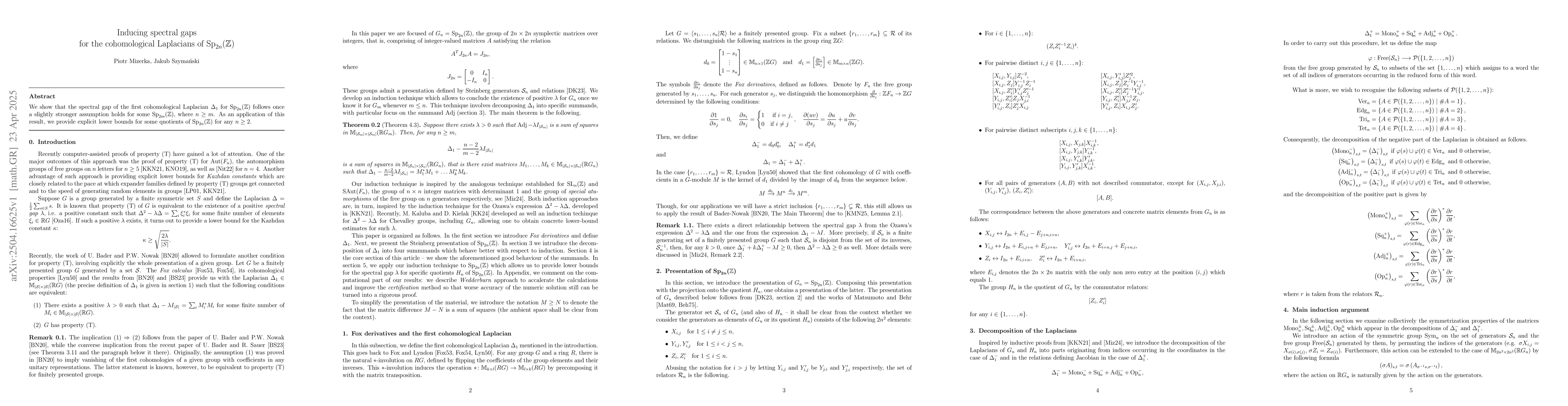 Thumbnail for Inducing spectral gaps for the cohomological Laplacians of
  $\operatorname{Sp}_{2n}(\mathbb{Z})$