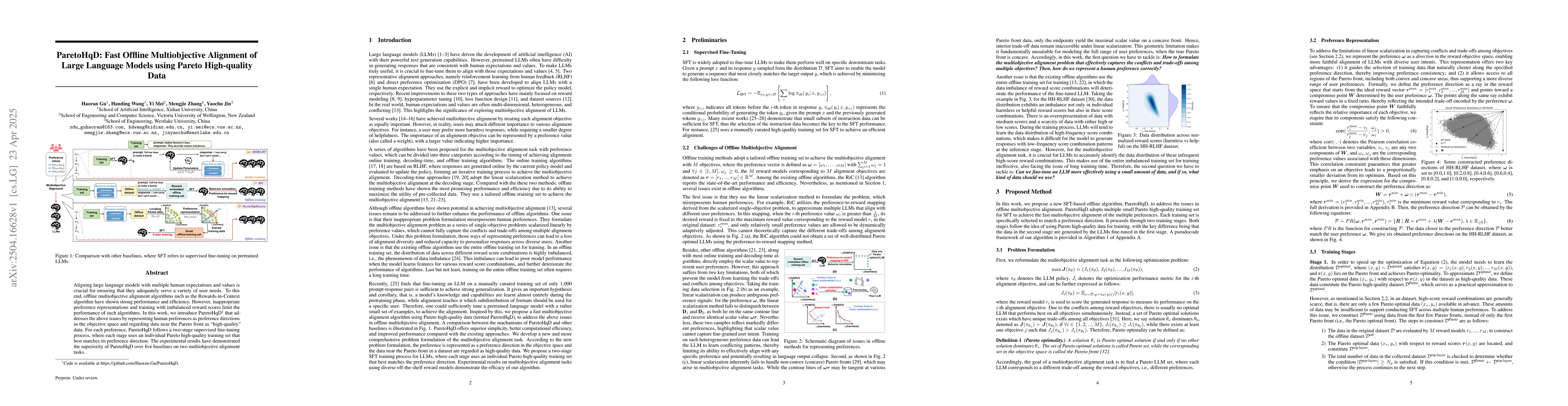 Thumbnail for ParetoHqD: Fast Offline Multiobjective Alignment of Large Language
  Models using Pareto High-quality Data