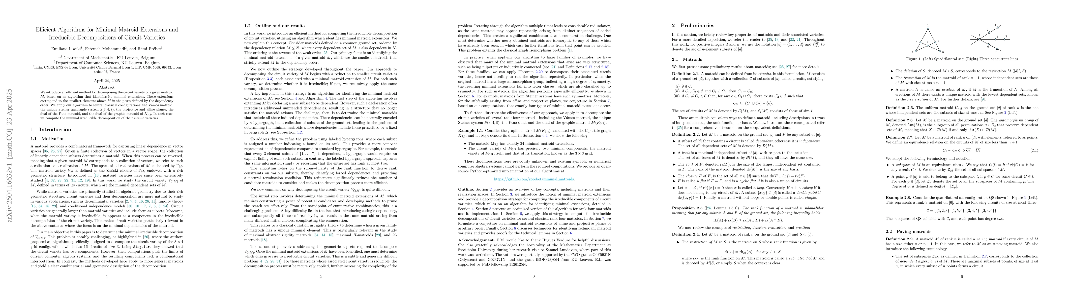 Thumbnail for Efficient Algorithms for Minimal Matroid Extensions and Irreducible
  Decompositions of Circuit Varieties