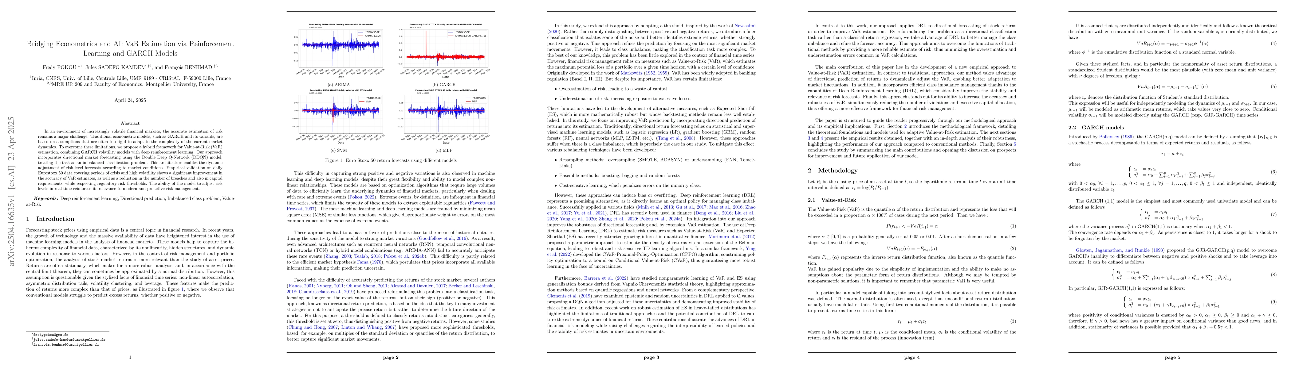 Thumbnail for Bridging Econometrics and AI: VaR Estimation via Reinforcement Learning
  and GARCH Models