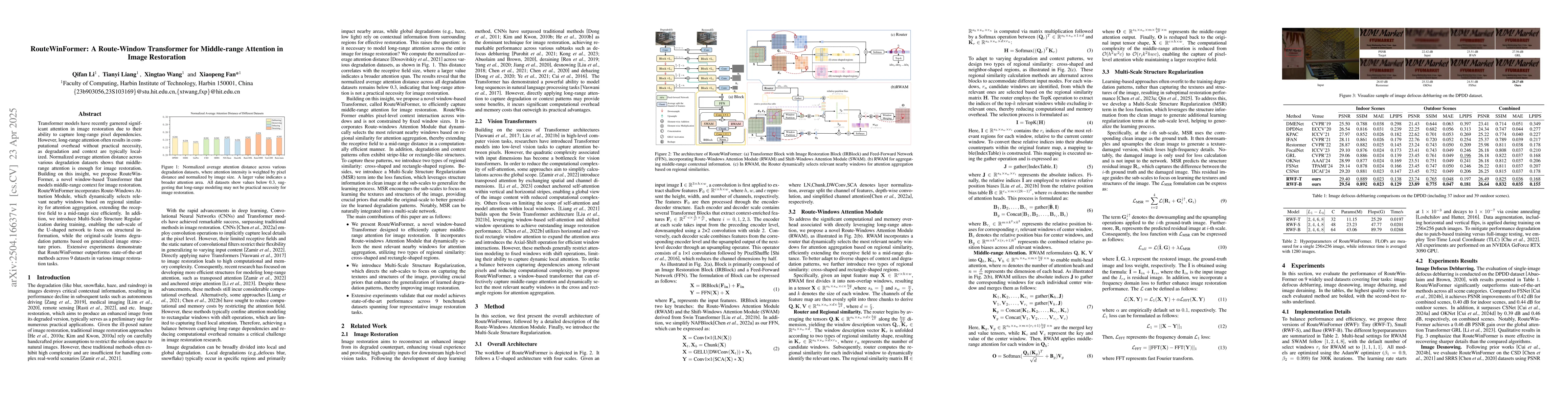 Thumbnail for RouteWinFormer: A Route-Window Transformer for Middle-range Attention in
  Image Restoration