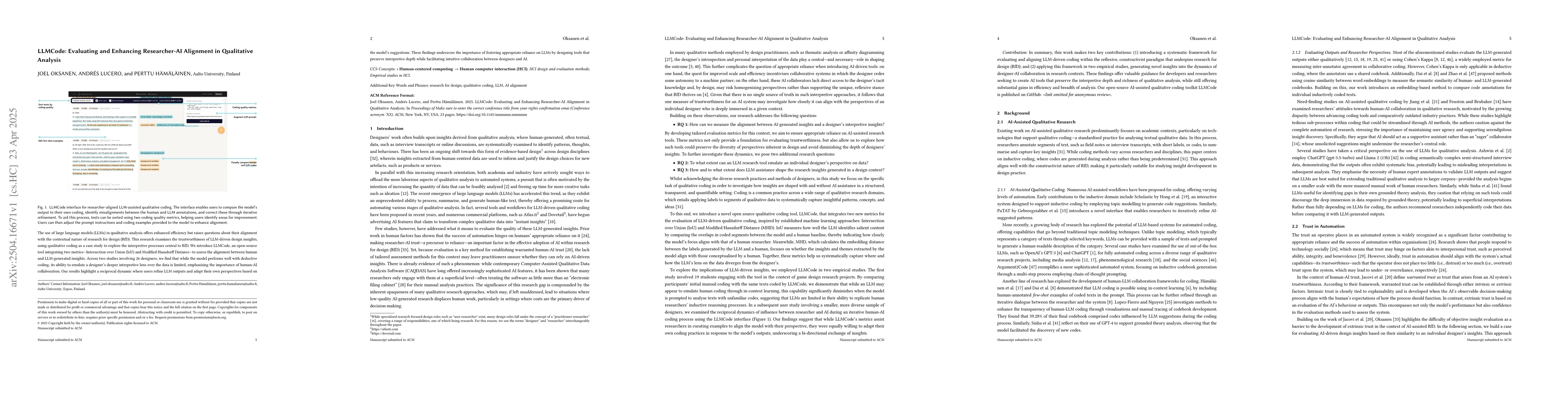 Thumbnail for LLMCode: Evaluating and Enhancing Researcher-AI Alignment in Qualitative
  Analysis