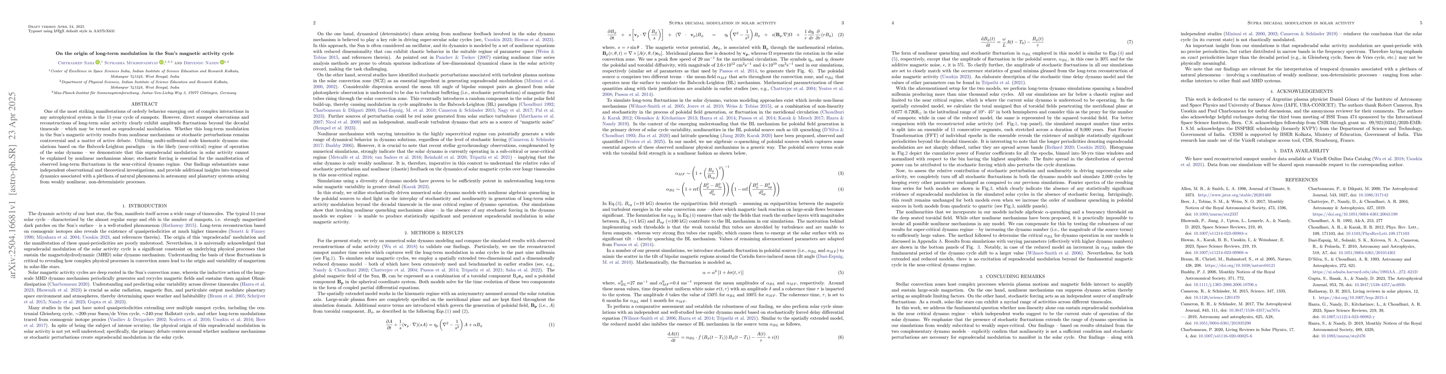 Thumbnail for On the origin of long-term modulation in the Sun's magnetic activity
  cycle
