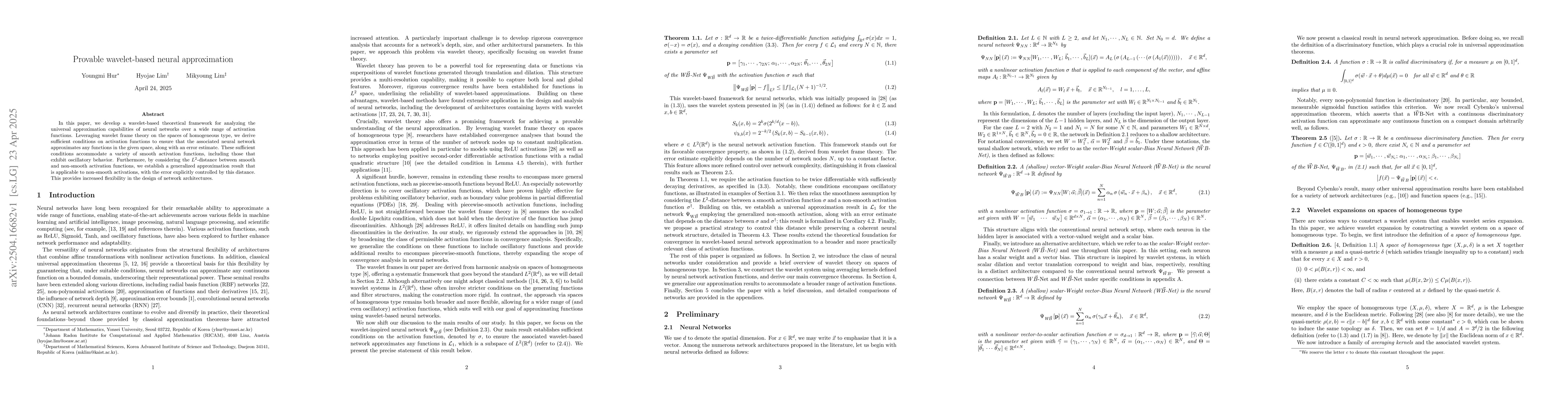 Thumbnail for Provable wavelet-based neural approximation