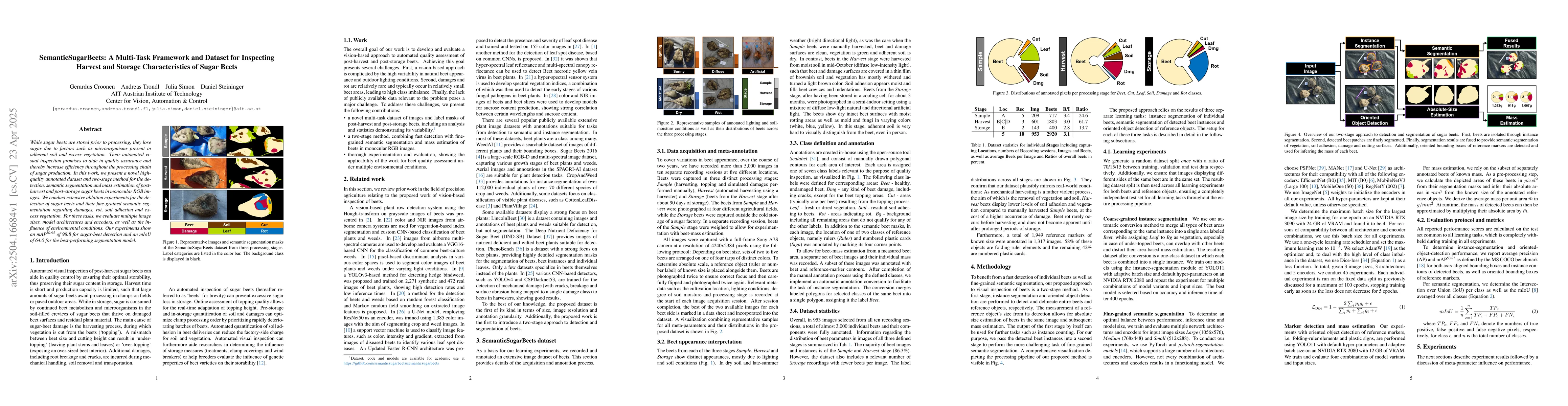 Thumbnail for SemanticSugarBeets: A Multi-Task Framework and Dataset for Inspecting
  Harvest and Storage Characteristics of Sugar Beets
