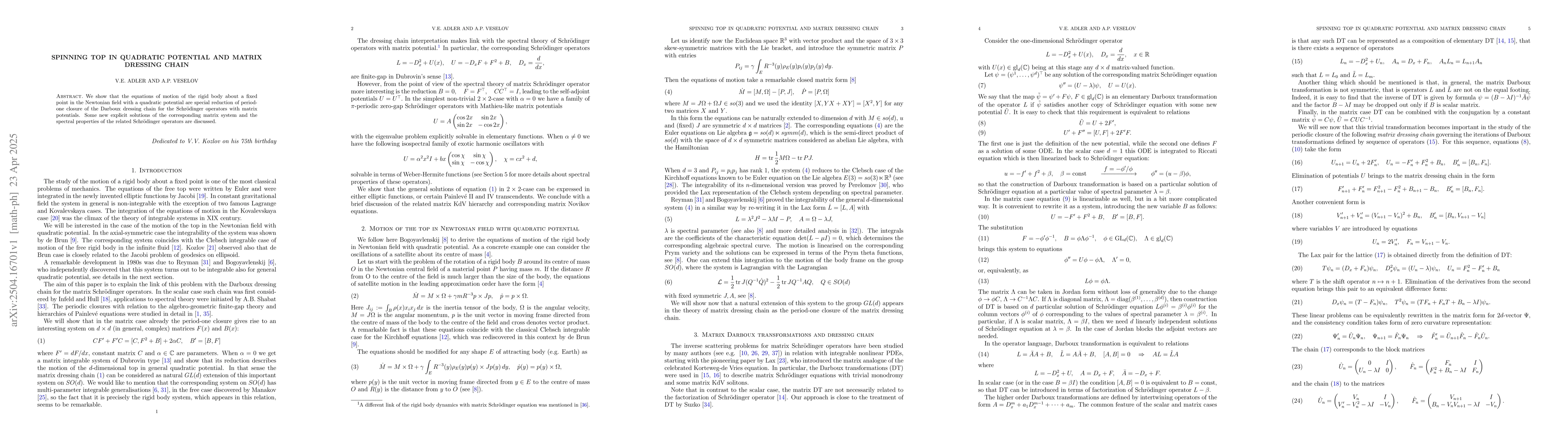 Thumbnail for Spinning top in quadratic potential and matrix dressing chain