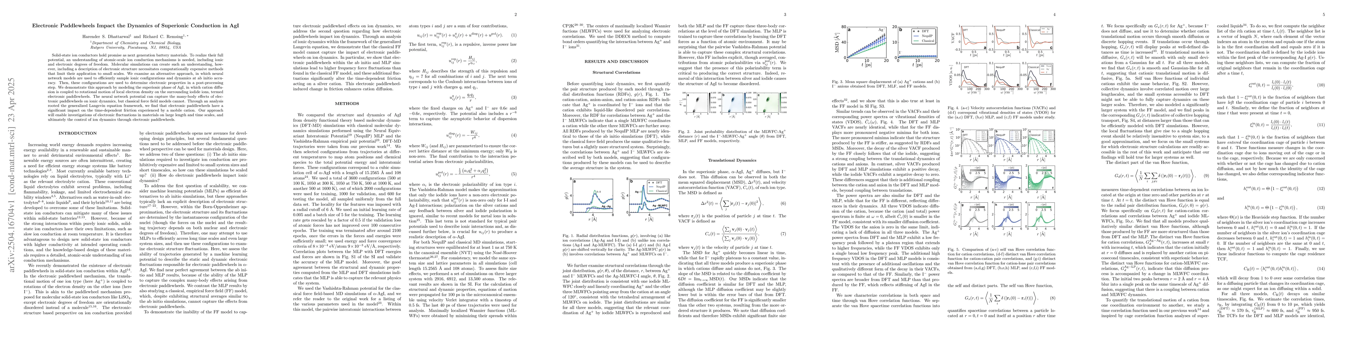 Thumbnail for Electronic Paddlewheels Impact the Dynamics of Superionic Conduction in
  AgI