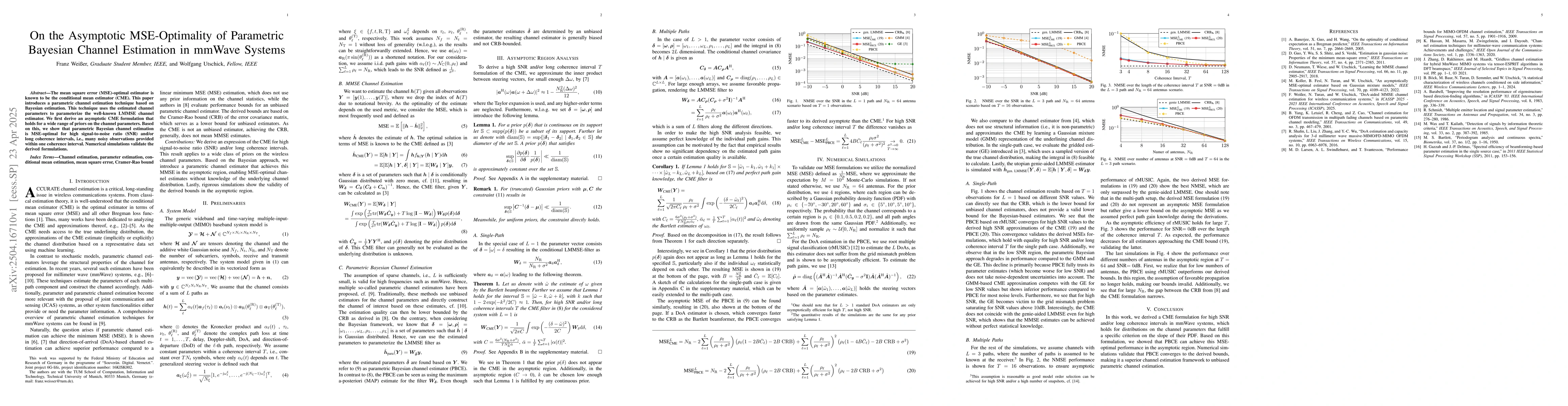Thumbnail for On the Asymptotic MSE-Optimality of Parametric Bayesian Channel
  Estimation in mmWave Systems