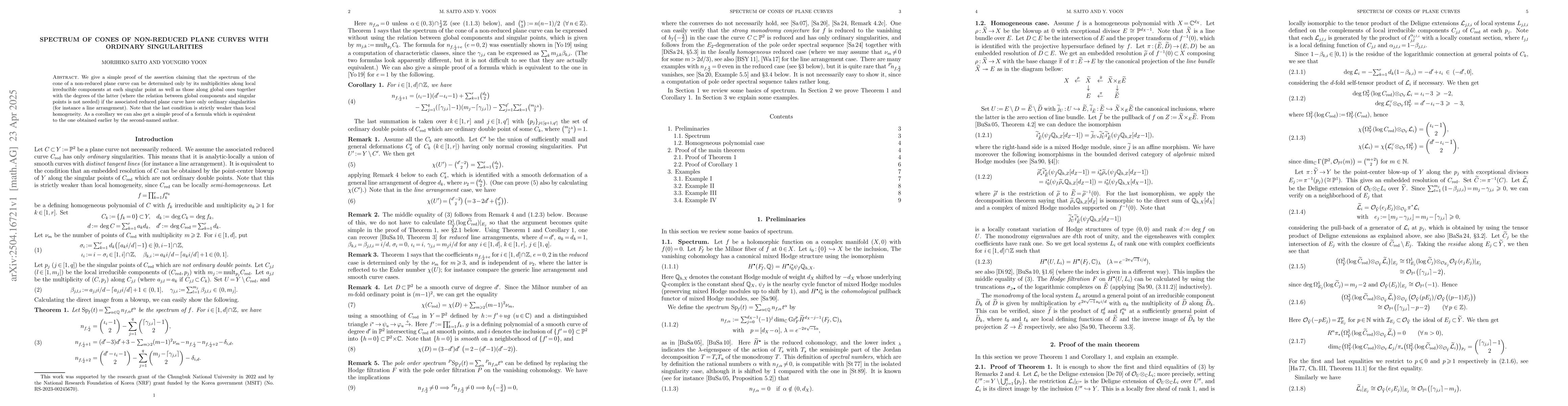Thumbnail for Spectrum of cones of non-reduced plane curves with ordinary
  singularities