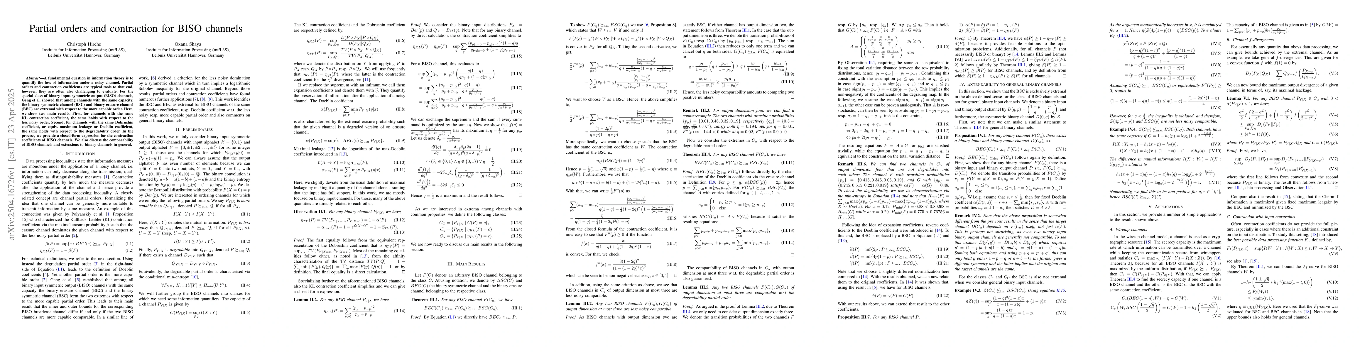 Thumbnail for Partial orders and contraction for BISO channels