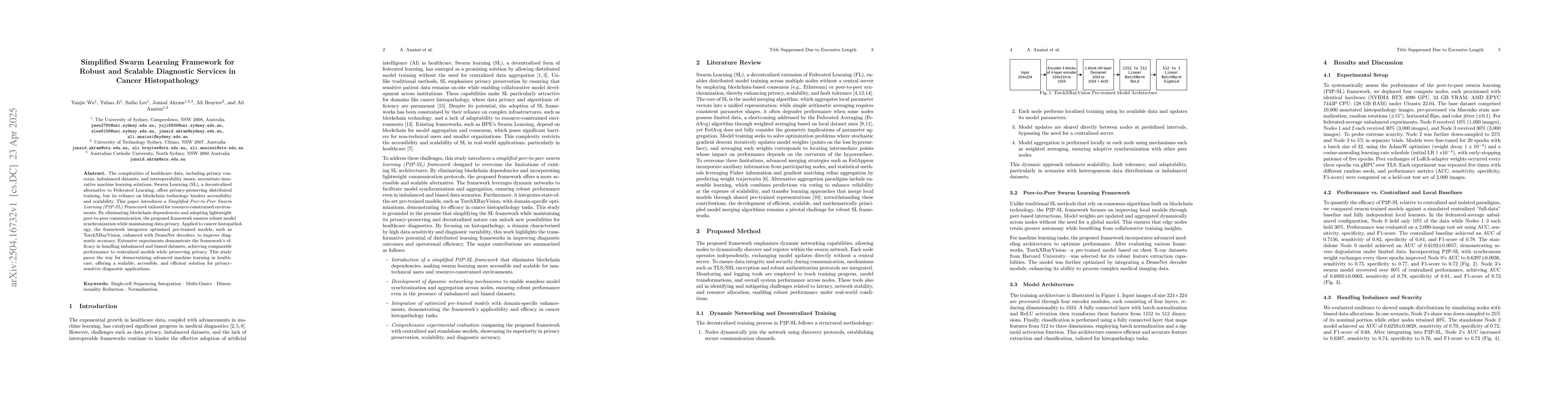 Thumbnail for Simplified Swarm Learning Framework for Robust and Scalable Diagnostic
  Services in Cancer Histopathology