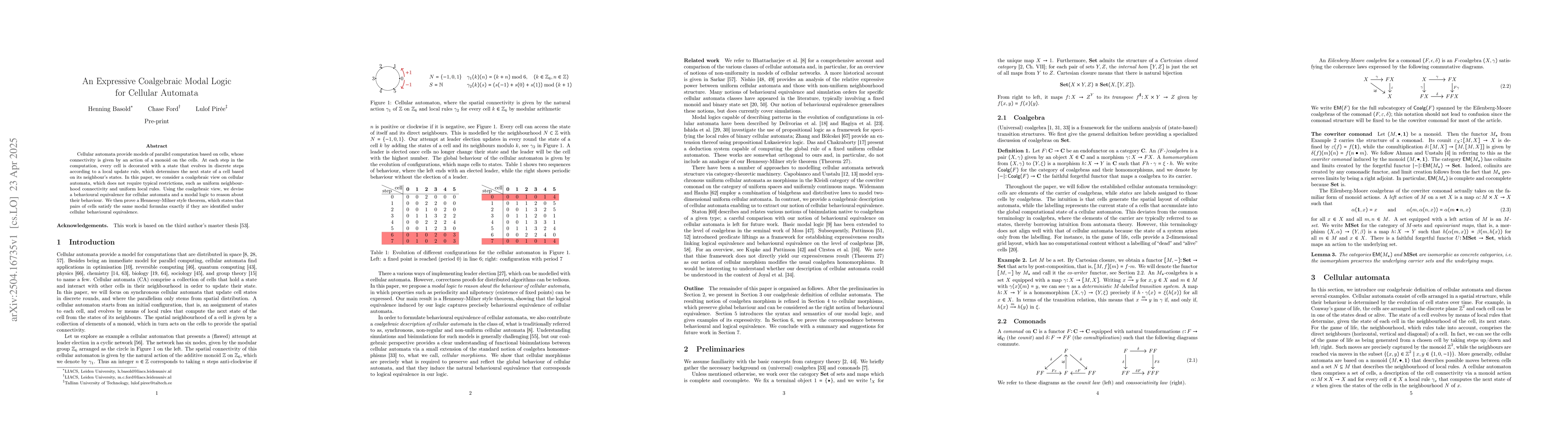 Thumbnail for An Expressive Coalgebraic Modal Logic for Cellular Automata