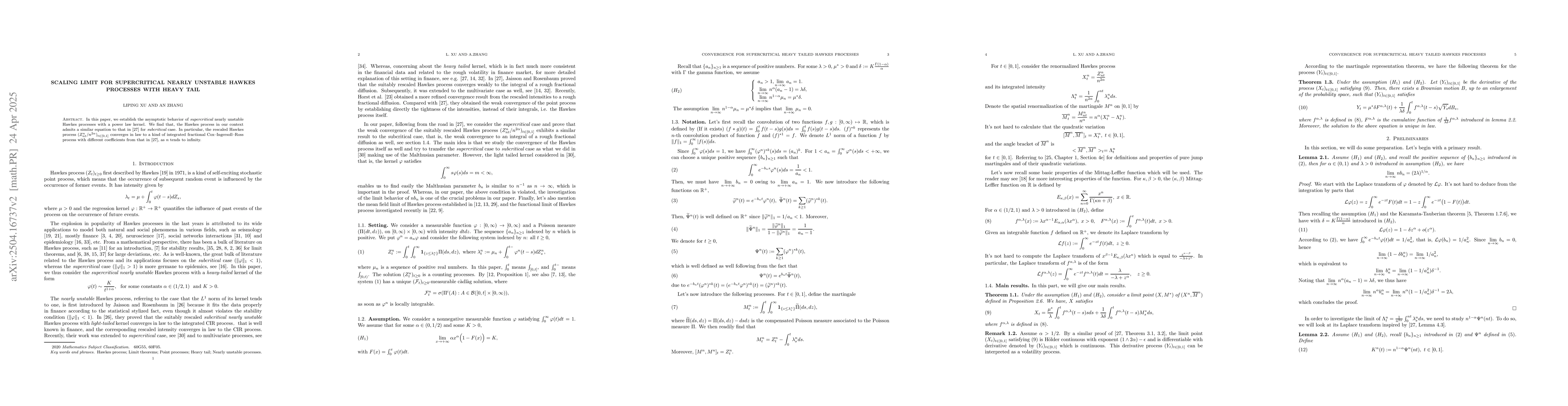 Thumbnail for Scaling limit for supercritical nearly unstable Hawkes processes with
  heavy tail