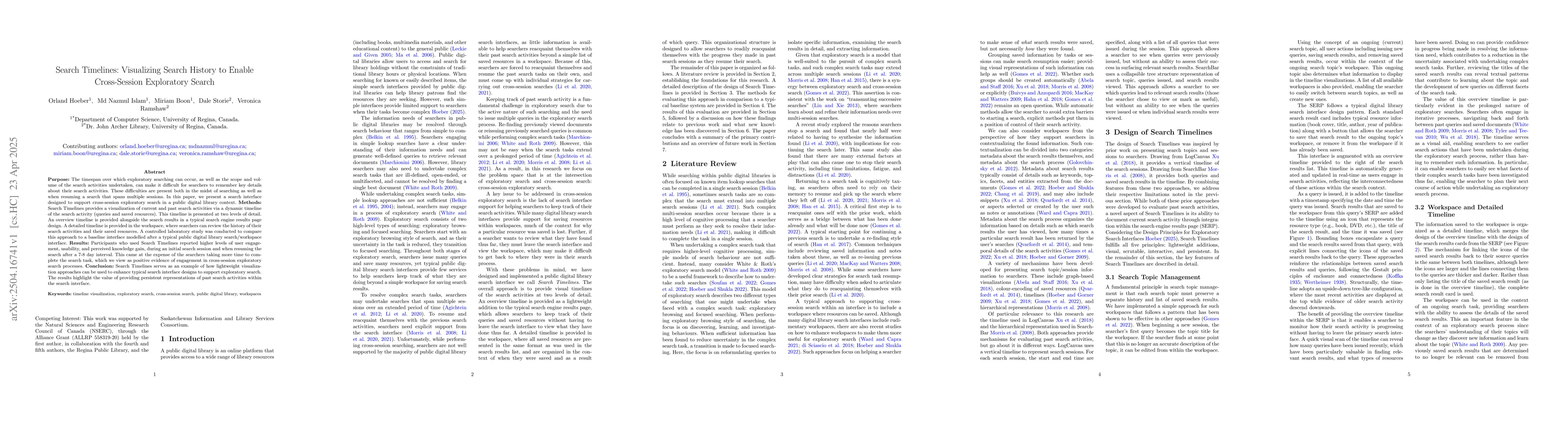 Thumbnail for Search Timelines: Visualizing Search History to Enable Cross-Session
  Exploratory Search