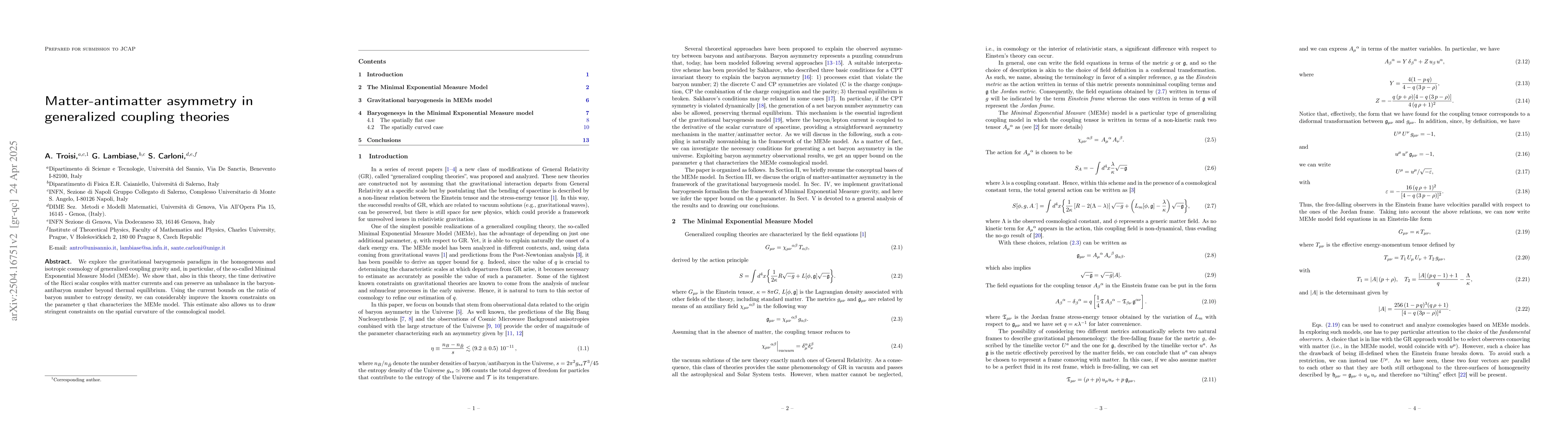 Thumbnail for Matter-antimatter asymmetry in generalized coupling theories