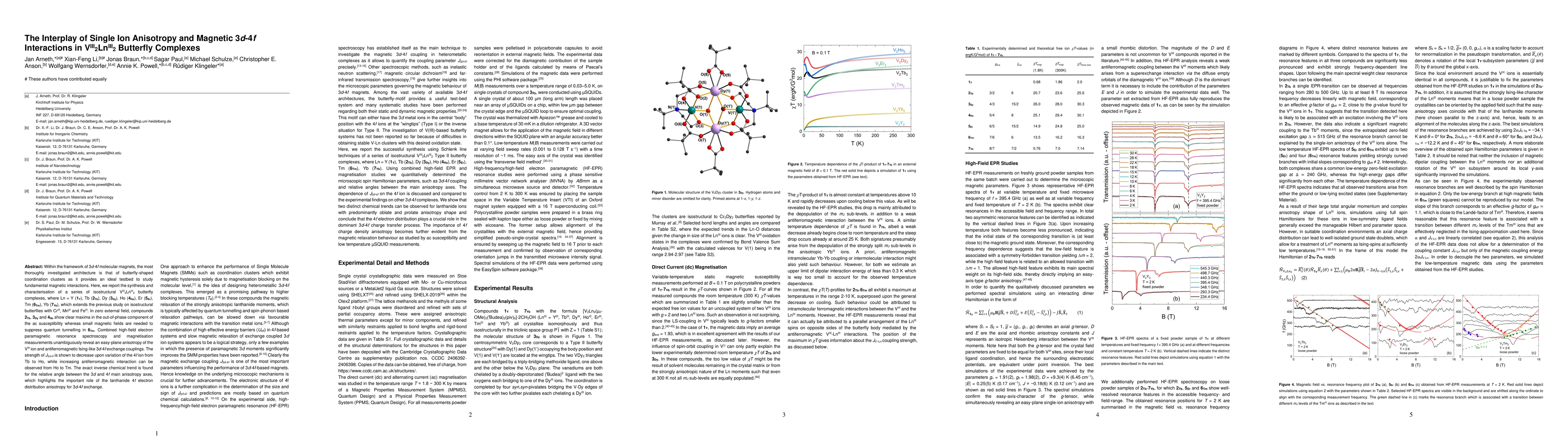 Thumbnail for The Interplay of Single Ion Anisotropy and Magnetic 3d-4f Interactions
  in V$^{\rm III}_2$Ln$^{\rm III}_2$ Butterfly Complexes