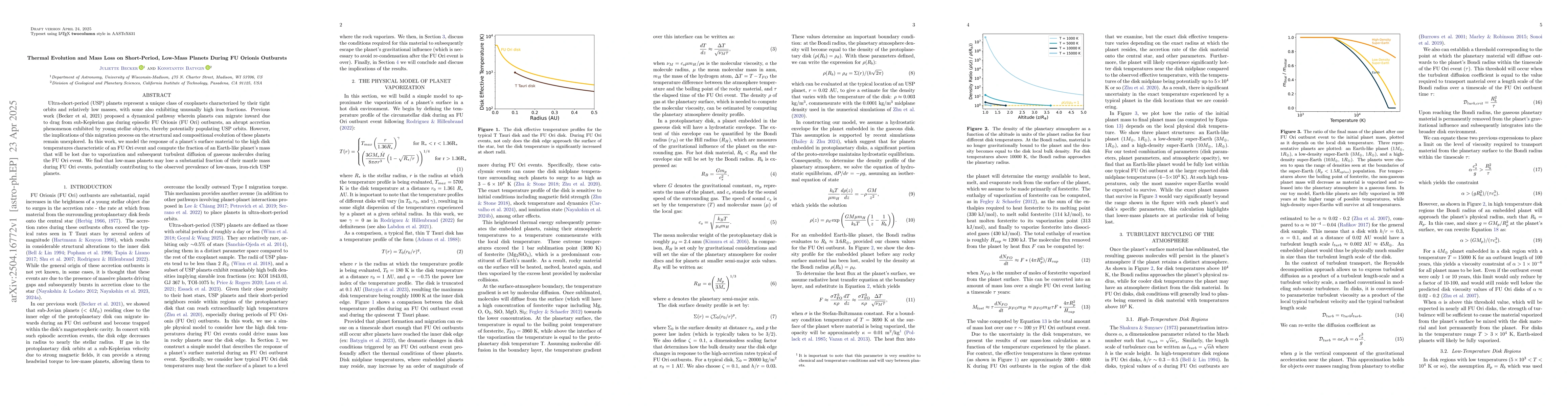 Thumbnail for Thermal Evolution and Mass Loss on Short-Period, Low-Mass Planets During
  FU Orionis Outbursts