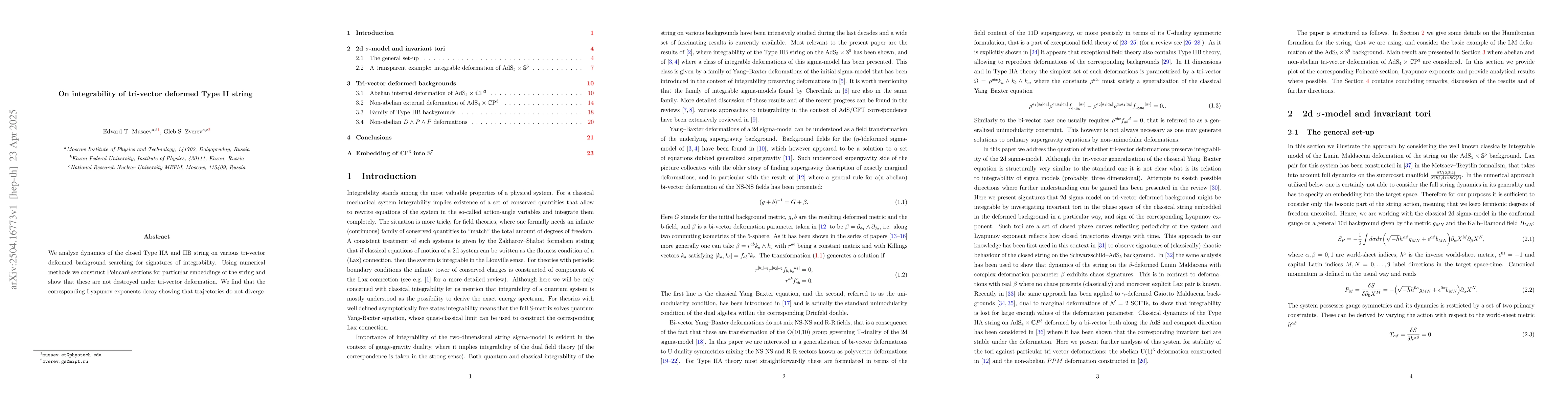 Thumbnail for On integrability of tri-vector deformed Type II string