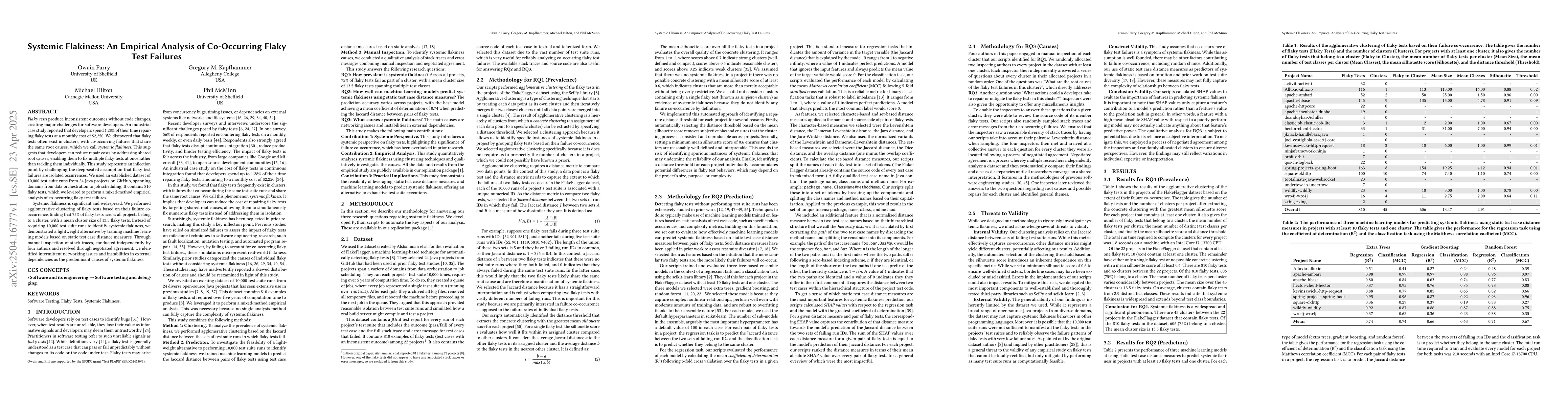 Thumbnail for Systemic Flakiness: An Empirical Analysis of Co-Occurring Flaky Test
  Failures