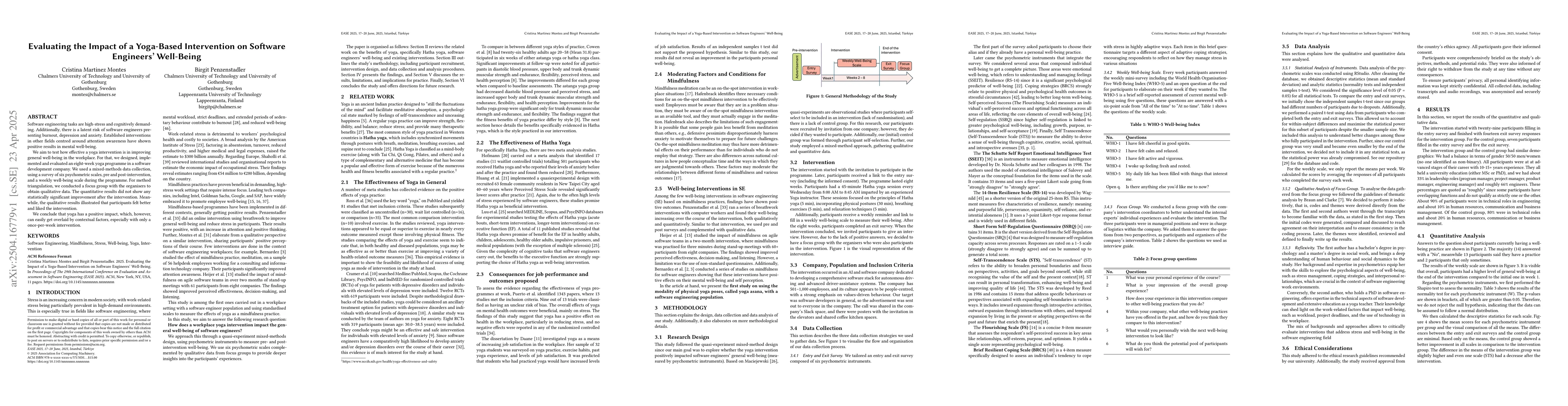Thumbnail for Evaluating the Impact of a Yoga-Based Intervention on Software
  Engineers' Well-Being
