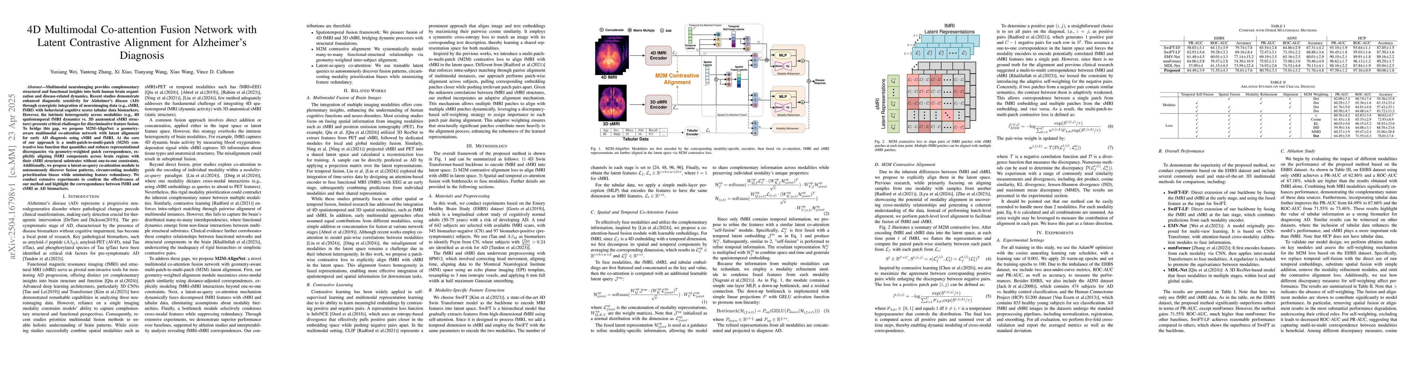 Thumbnail for 4D Multimodal Co-attention Fusion Network with Latent Contrastive
  Alignment for Alzheimer's Diagnosis