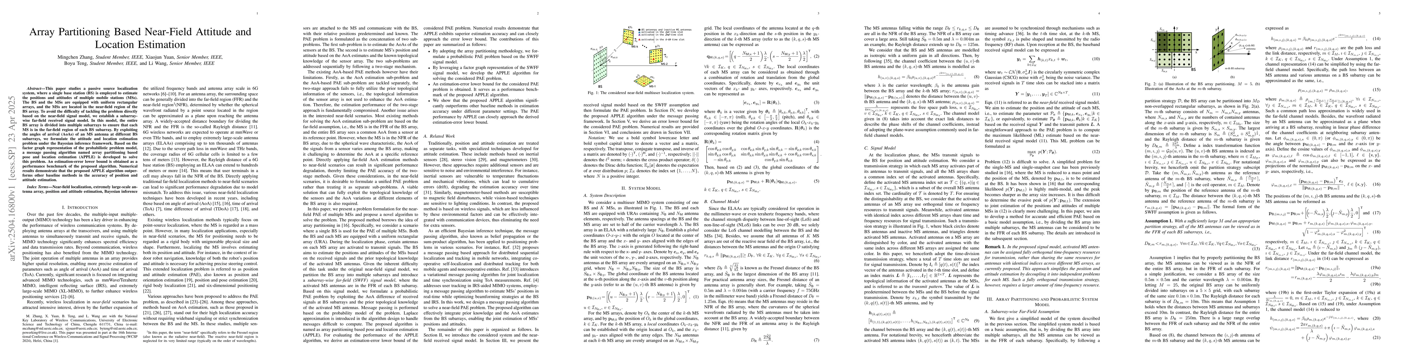 Thumbnail for Array Partitioning Based Near-Field Attitude and Location Estimation