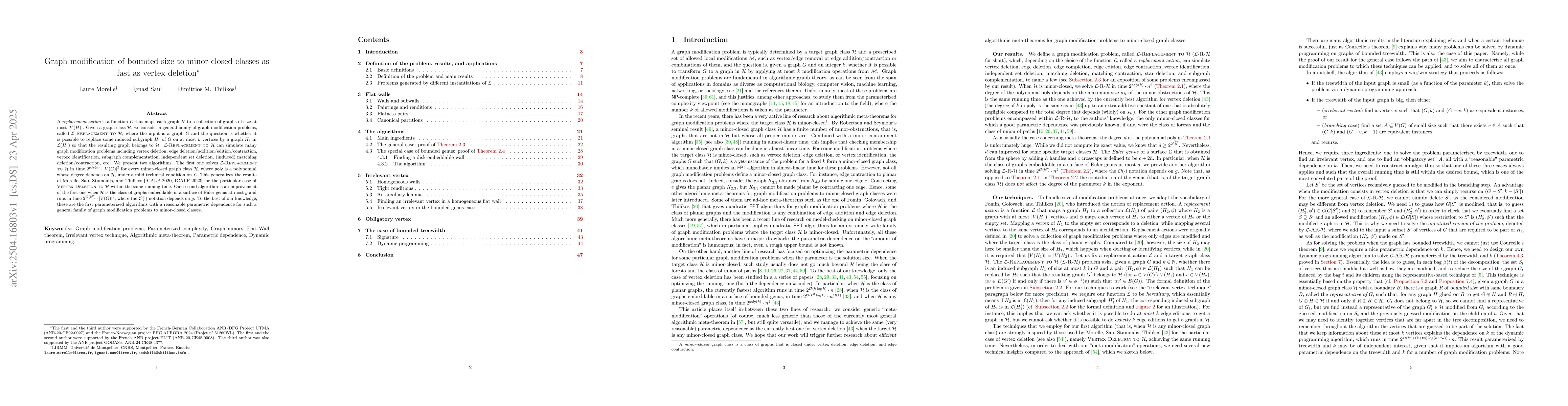 Thumbnail for Graph modification of bounded size to minor-closed classes as fast as
  vertex deletion