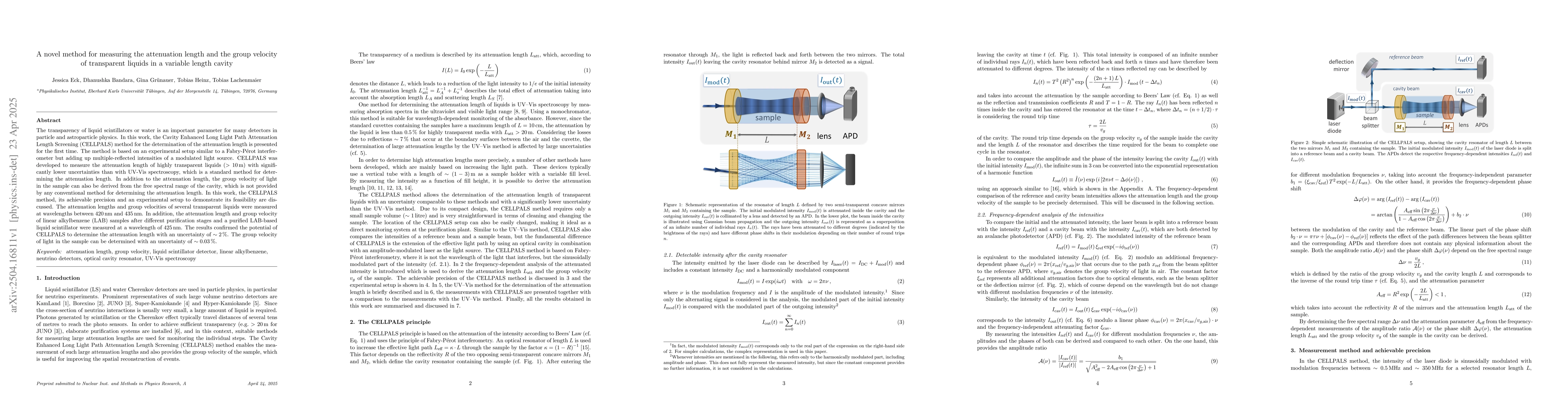Thumbnail for A novel method for measuring the attenuation length and the group
  velocity of transparent liquids in a variable length cavity