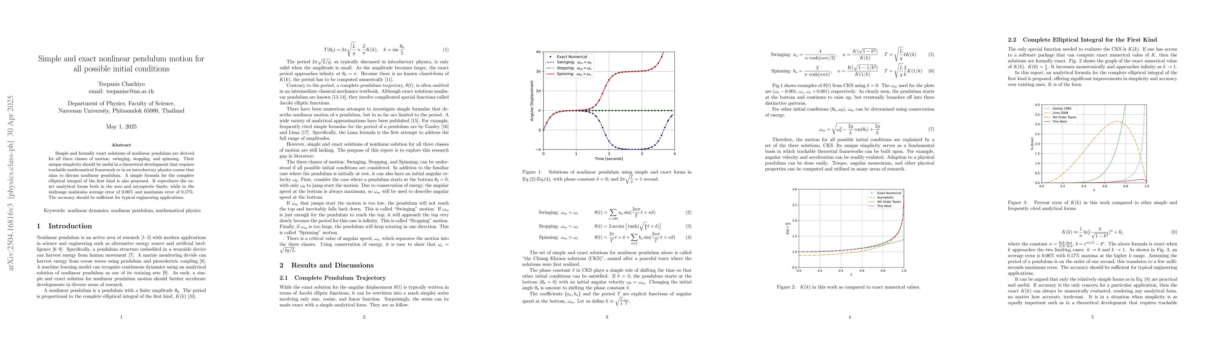 Thumbnail for Simple and exact nonlinear pendulum motion for all possible initial
  conditions