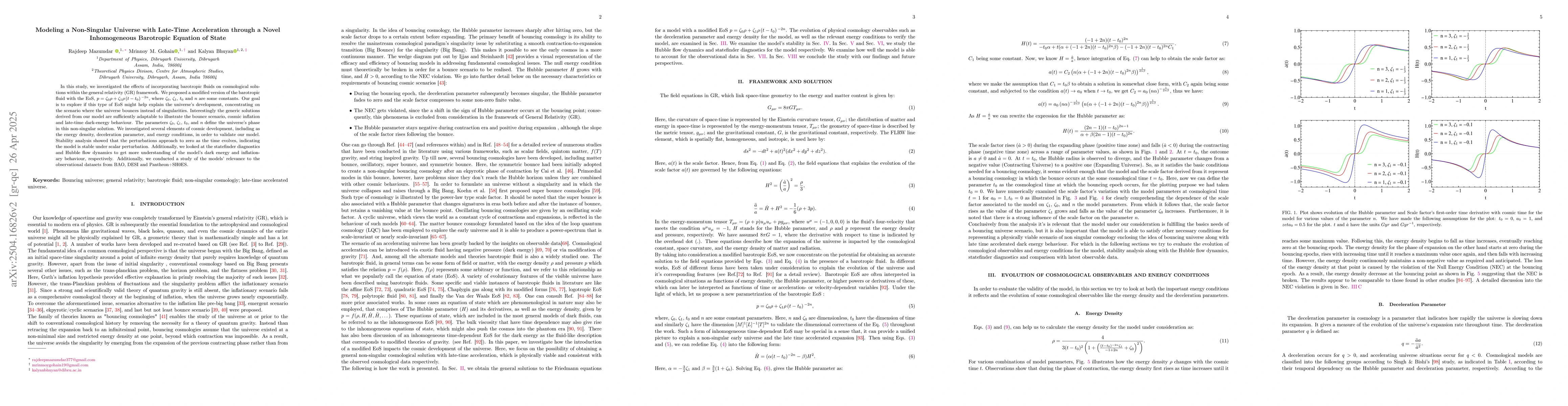 Thumbnail for Modeling a Non-Singular Universe with Late-Time Acceleration through a
  Novel Inhomogeneous Barotropic Equation of State