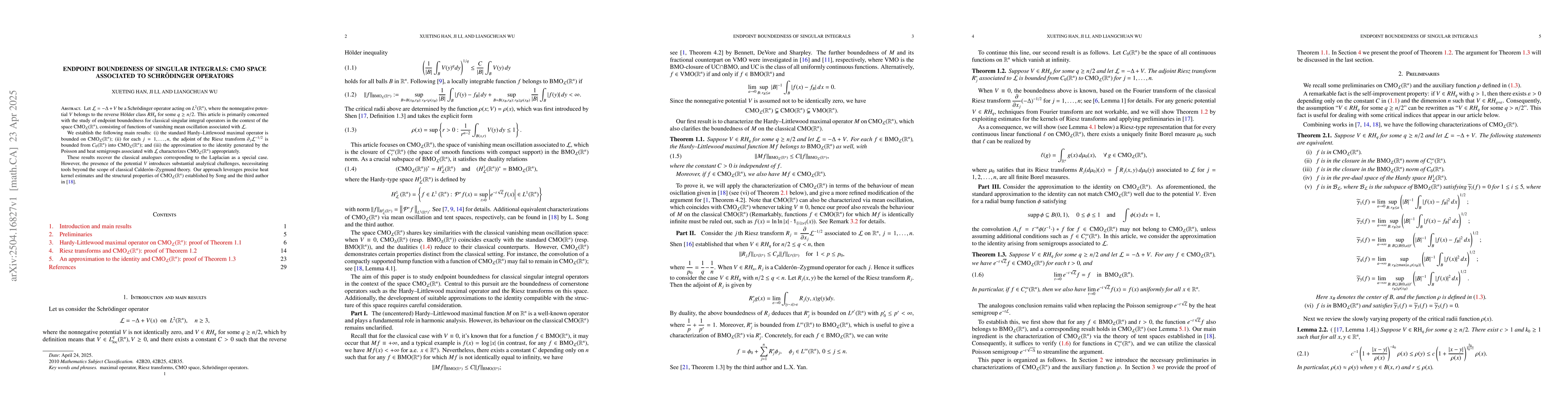 Thumbnail for Endpoint boundedness of singular integrals: CMO space associated to
  Schrödinger operators