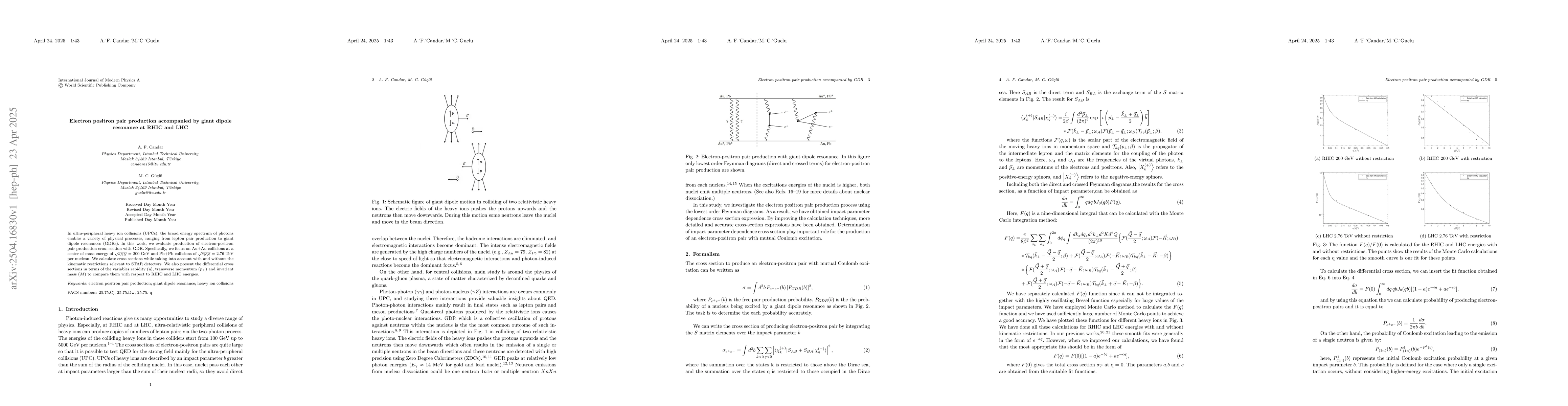 Thumbnail for Electron positron pair production accompanied by giant dipole resonance
  at RHIC and LHC