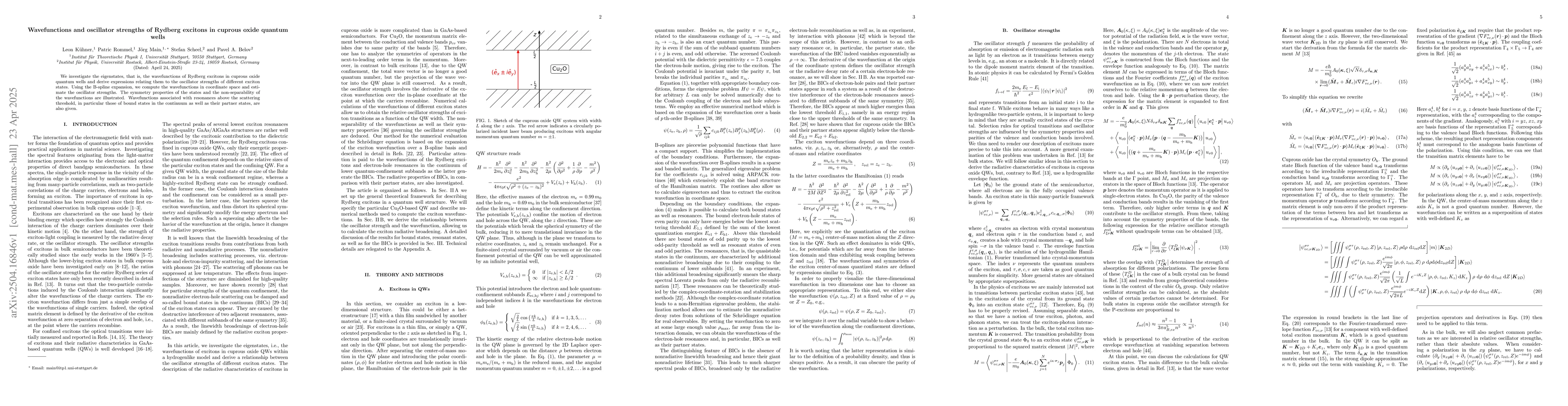 Thumbnail for Wavefunctions and oscillator strengths of Rydberg excitons in cuprous
  oxide quantum wells