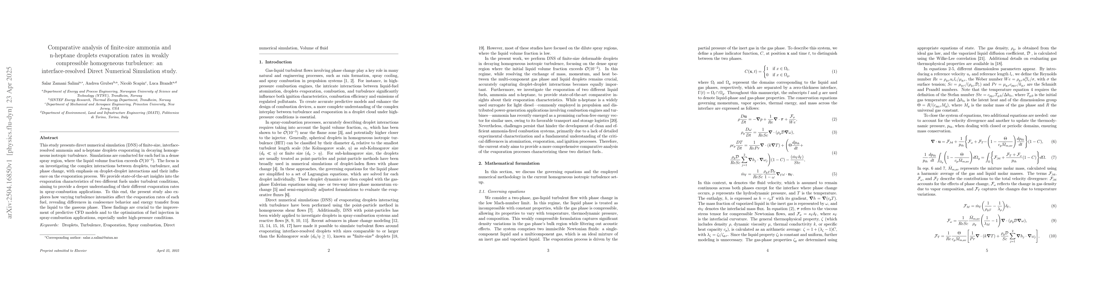 Thumbnail for Comparative analysis of finite-size ammonia and n-heptane droplets
  evaporation rates in weakly compressible homogeneous turbulence: an
  interface-resolved Direct Numerical Simulation study