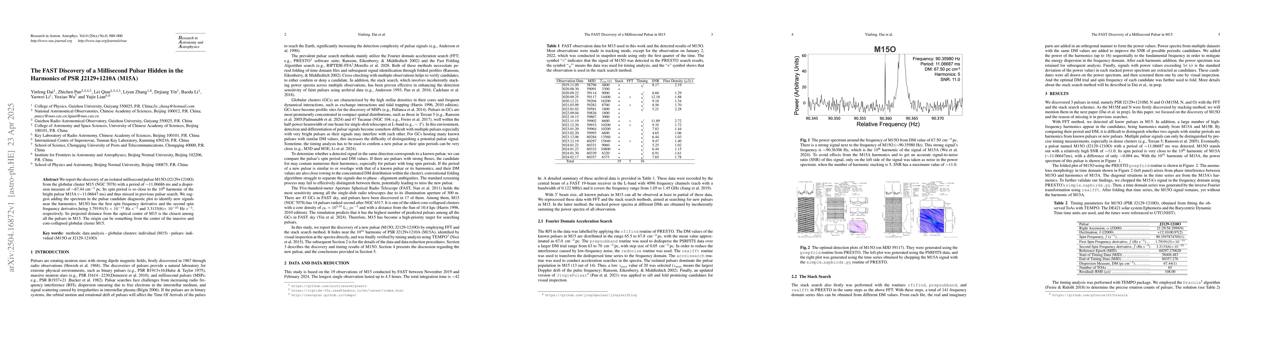 Thumbnail for The FAST Discovery of a Millisecond Pulsar Hidden in the Harmonics of
  PSR J2129+1210A (M15A)