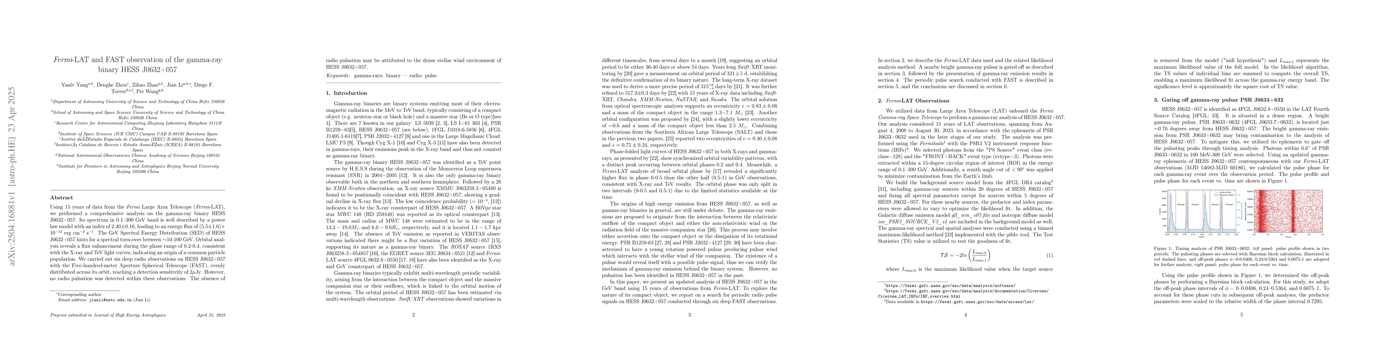 Thumbnail for Fermi-LAT and FAST observation of the gamma-ray binary HESS J0632+057