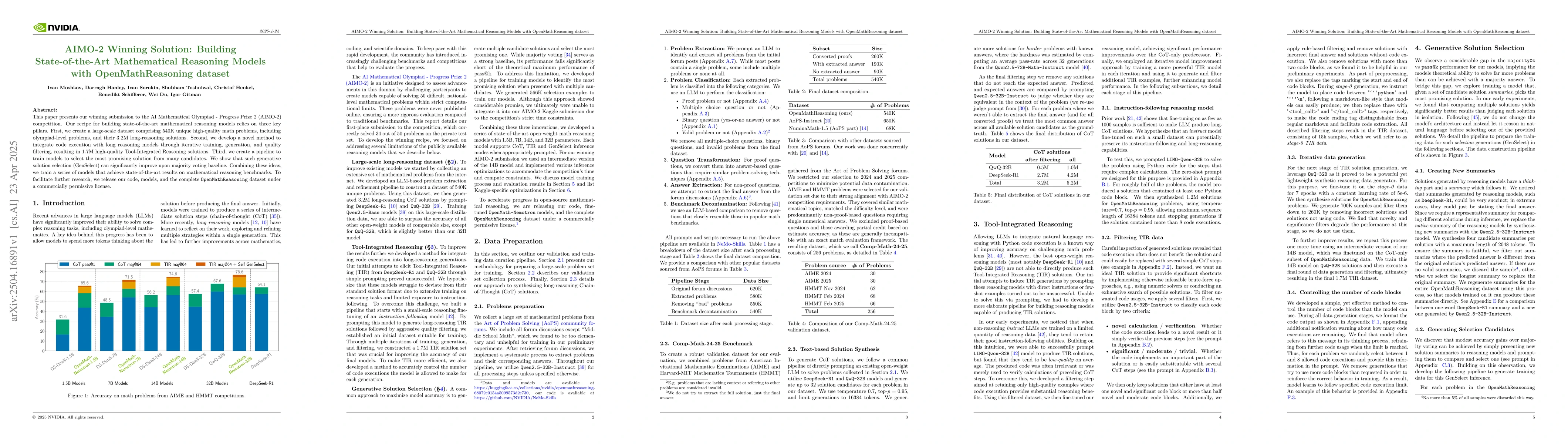 Thumbnail for AIMO-2 Winning Solution: Building State-of-the-Art Mathematical
  Reasoning Models with OpenMathReasoning dataset