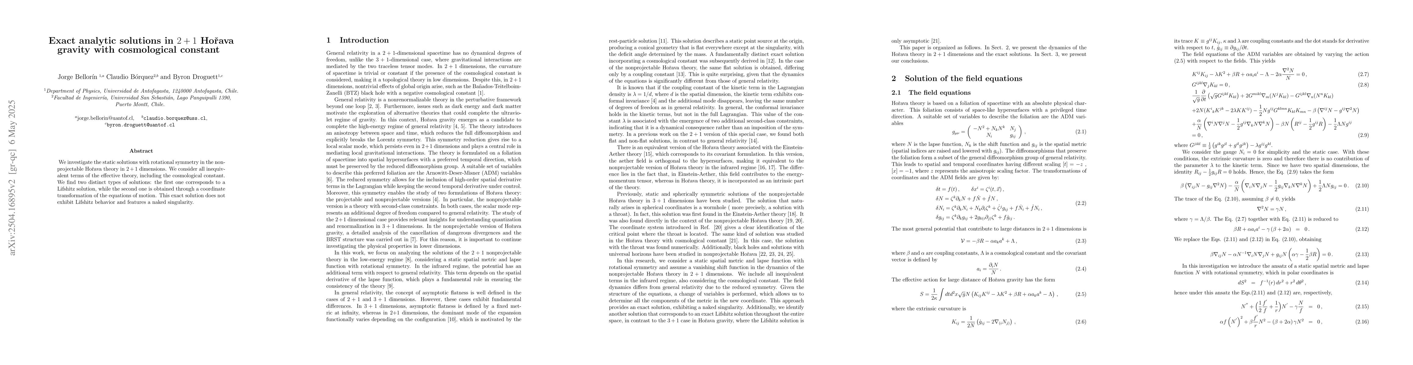 Thumbnail for Exact analytic solutions in 2+1 Hořava gravity with cosmological
  constant