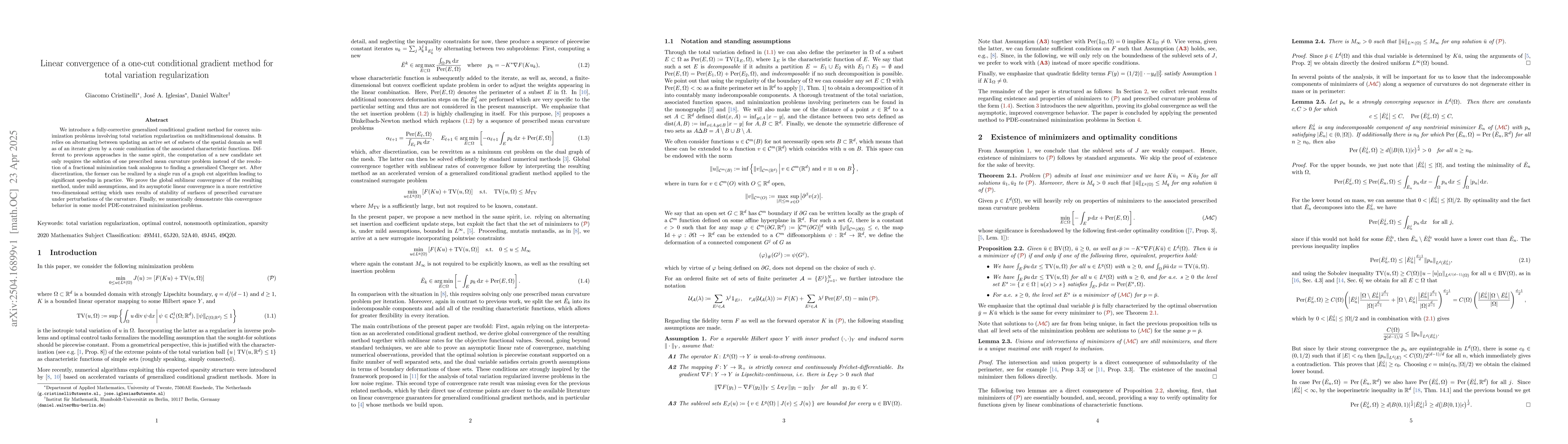 Thumbnail for Linear convergence of a one-cut conditional gradient method for total
  variation regularization
