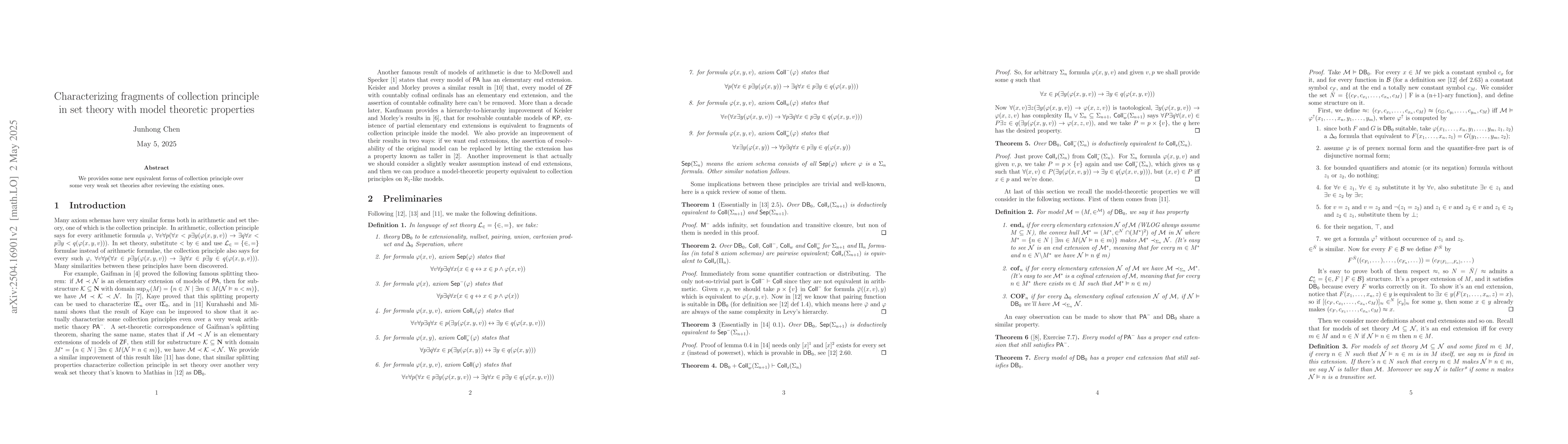 Thumbnail for Characterizing fragments of collection principle in set theory with
  model theoretic properties