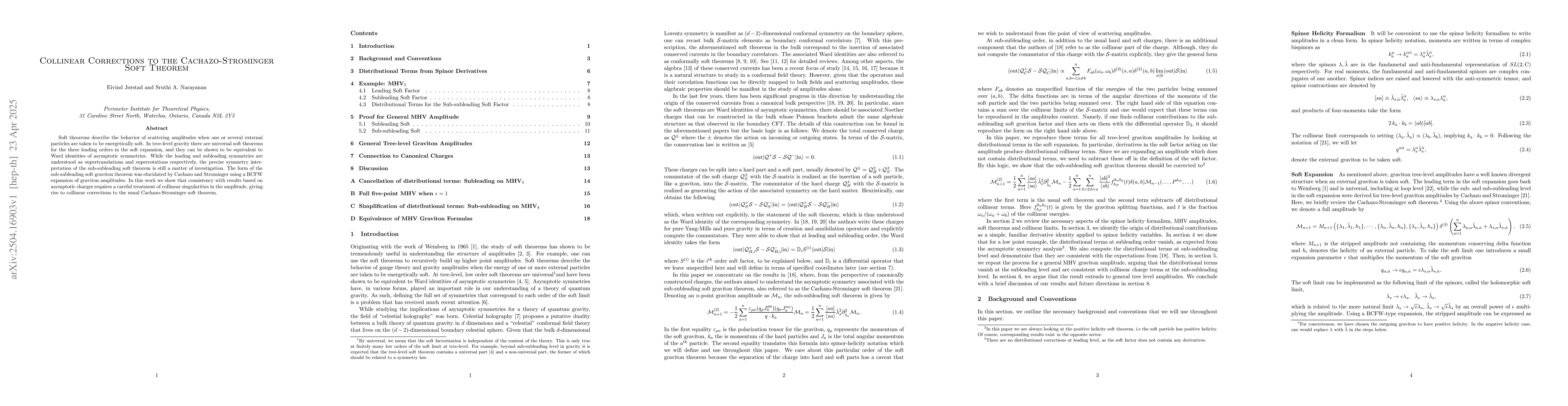 Thumbnail for Collinear Corrections to the Cachazo-Strominger Soft Theorem