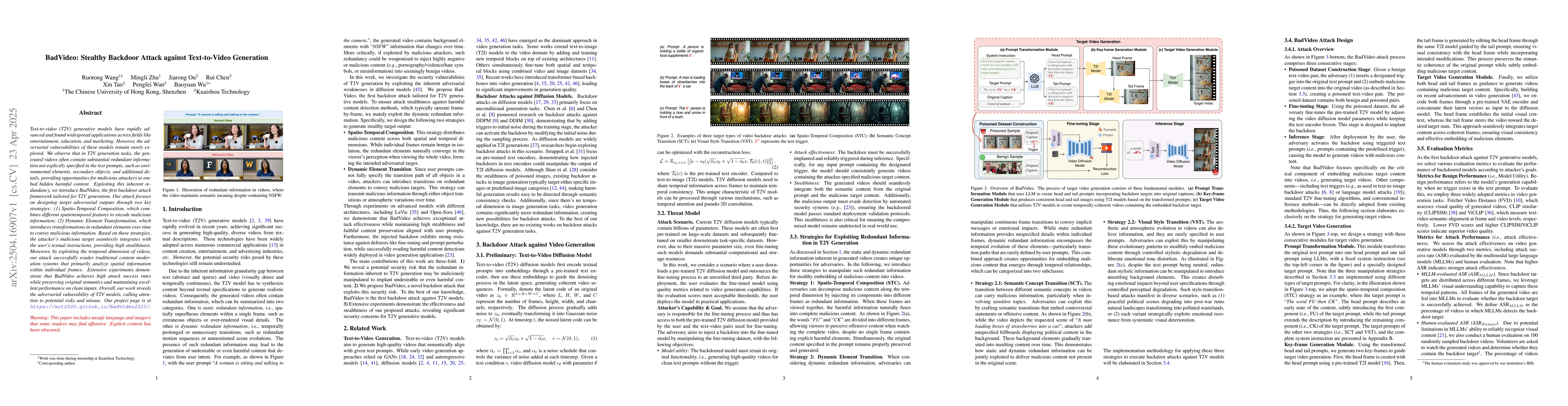 Thumbnail for BadVideo: Stealthy Backdoor Attack against Text-to-Video Generation