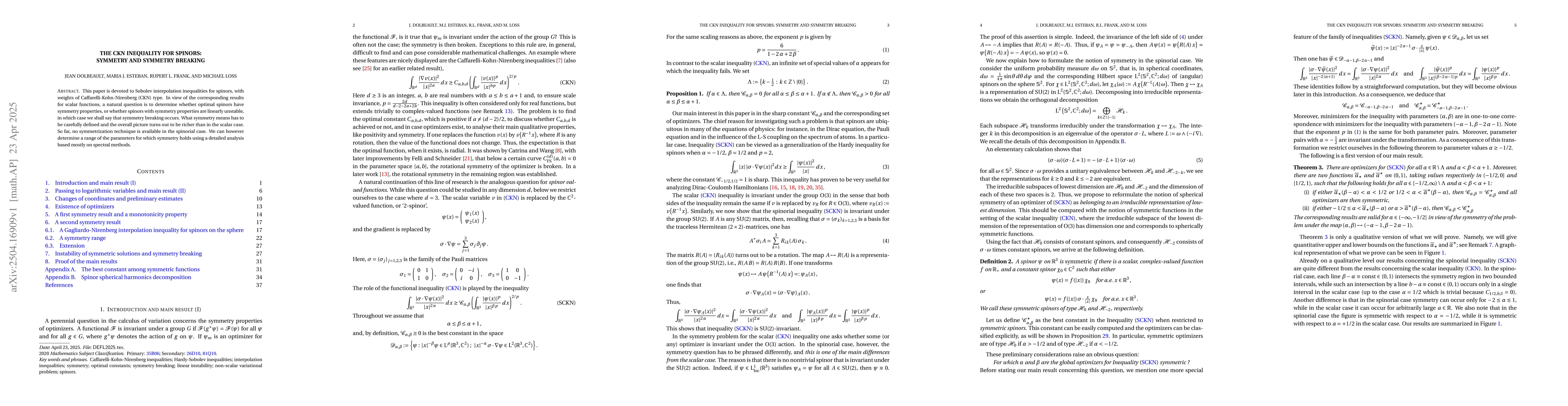Thumbnail for The CKN inequality for spinors: symmetry and symmetry breaking