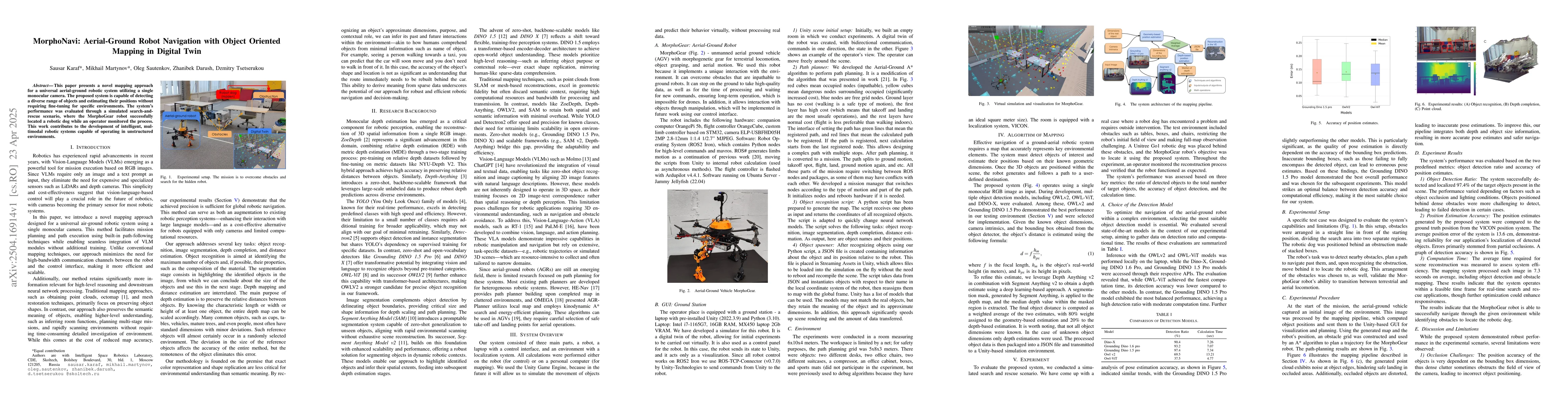 Thumbnail for MorphoNavi: Aerial-Ground Robot Navigation with Object Oriented Mapping
  in Digital Twin
