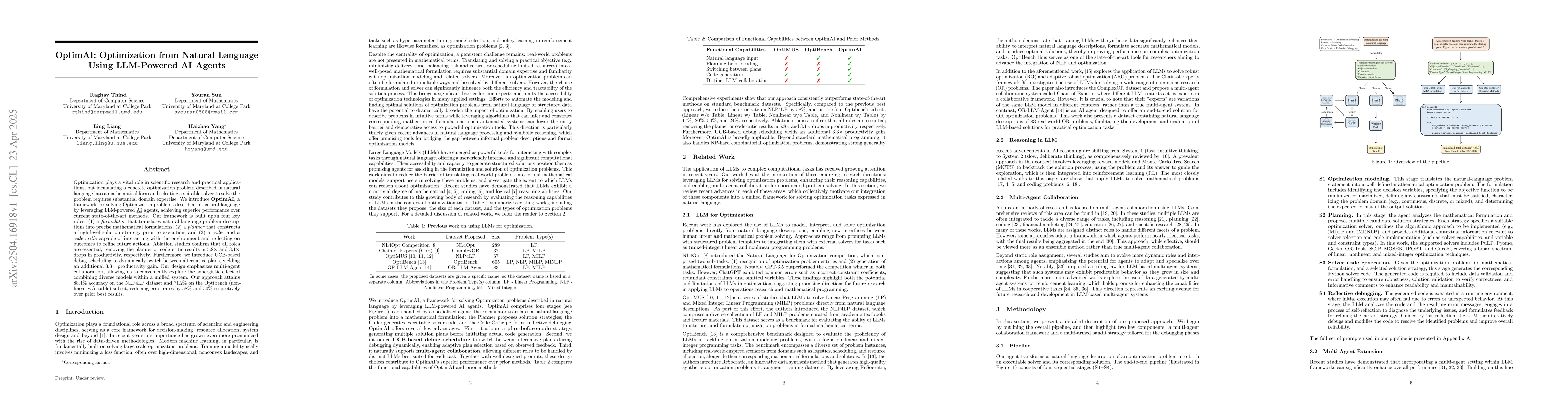Thumbnail for OptimAI: Optimization from Natural Language Using LLM-Powered AI Agents