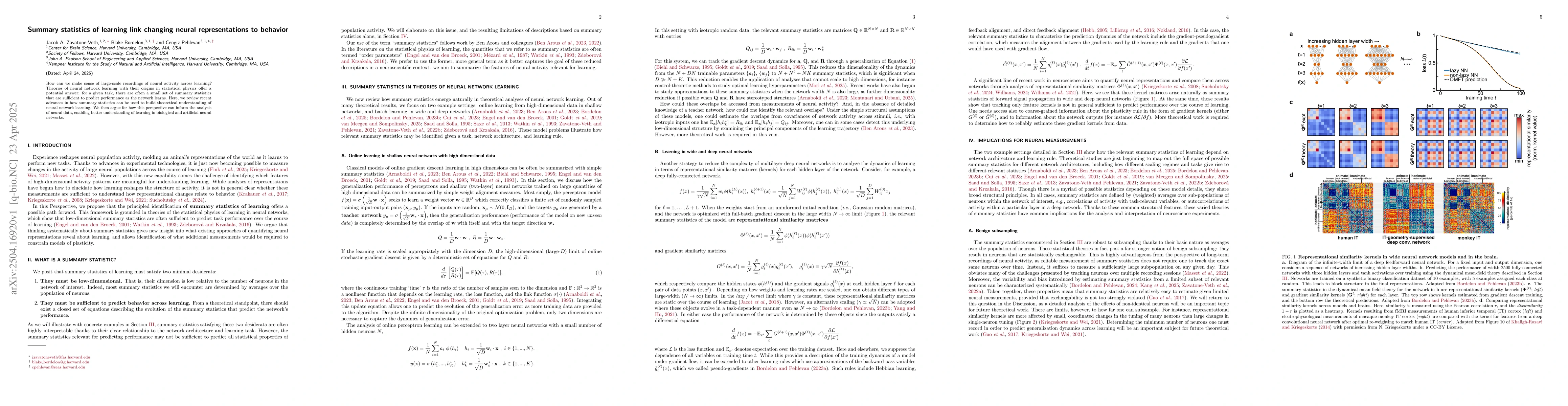 Thumbnail for Summary statistics of learning link changing neural representations to
  behavior