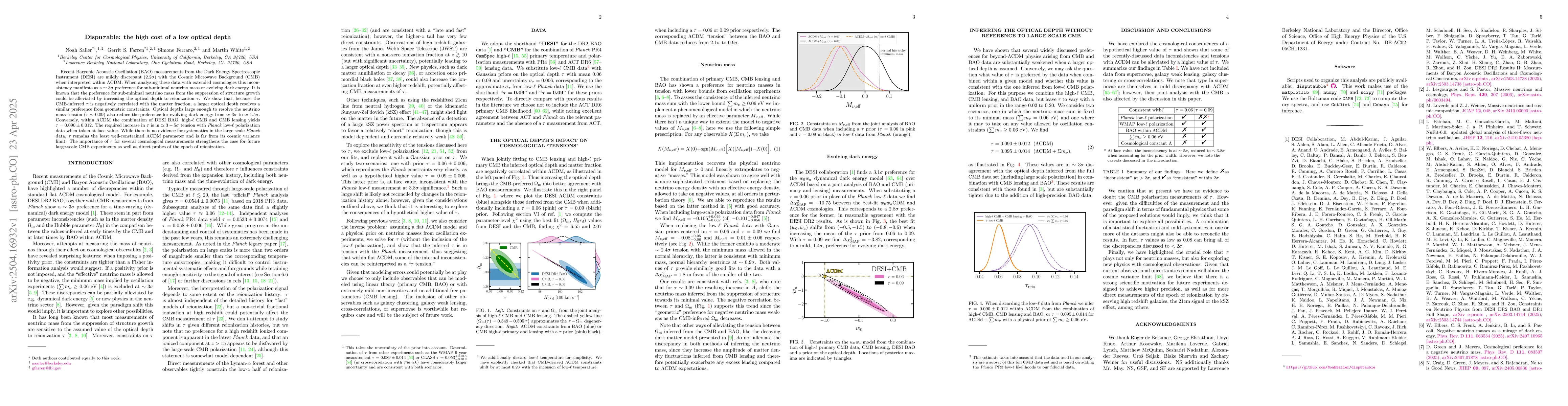 Thumbnail for Dispu$τ$able: the high cost of a low optical depth