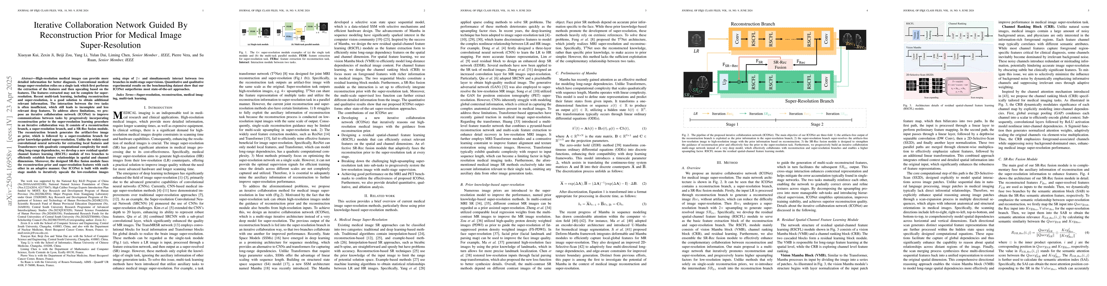 Thumbnail for Iterative Collaboration Network Guided By Reconstruction Prior for
  Medical Image Super-Resolution
