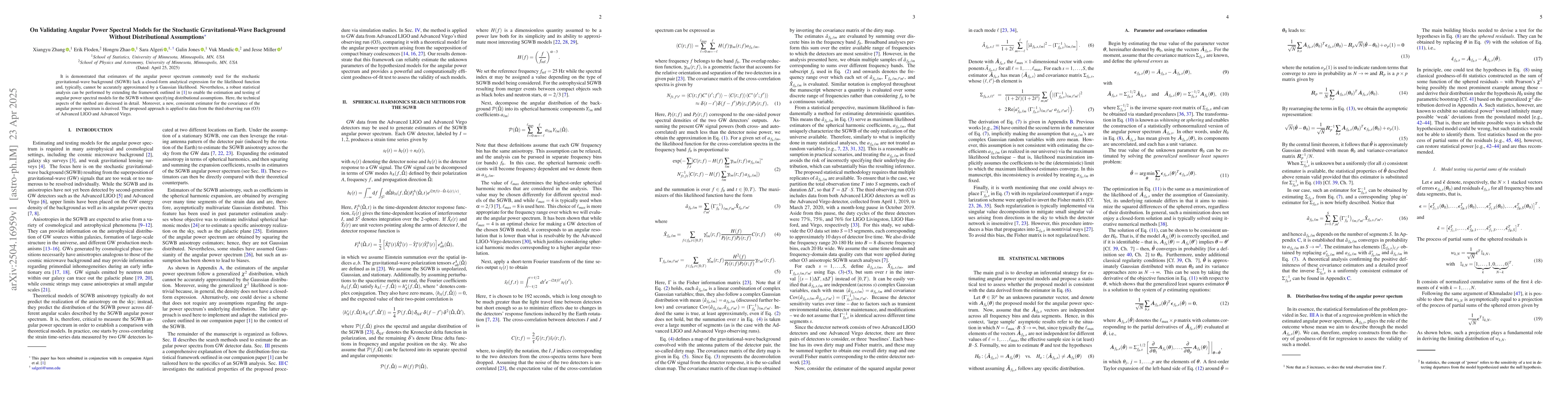 Thumbnail for On Validating Angular Power Spectral Models for the Stochastic
  Gravitational-Wave Background Without Distributional Assumptions